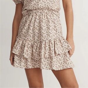 Madewell Flannel Floral Ruffle Pull-On High Rise Mini Skirt Size Medium
